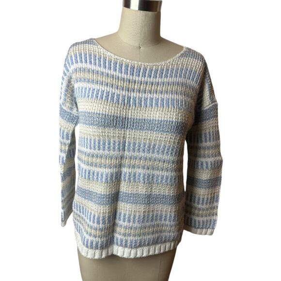Loft Blue Multicolor Stripe 3/4 Sleeve Sweater Women's Size S - Picture 1 of 5